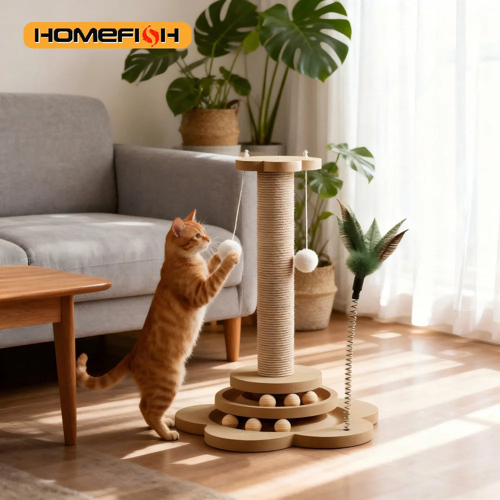 Solid Wood Cat Spin Tower & Scratcher