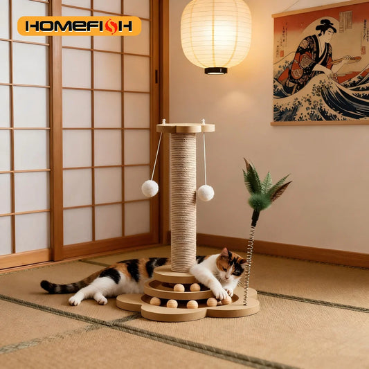 Solid Wood Cat Spin Tower & Scratcher