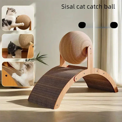 2-in-1 Wooden Sisal Scratch & Play Ball