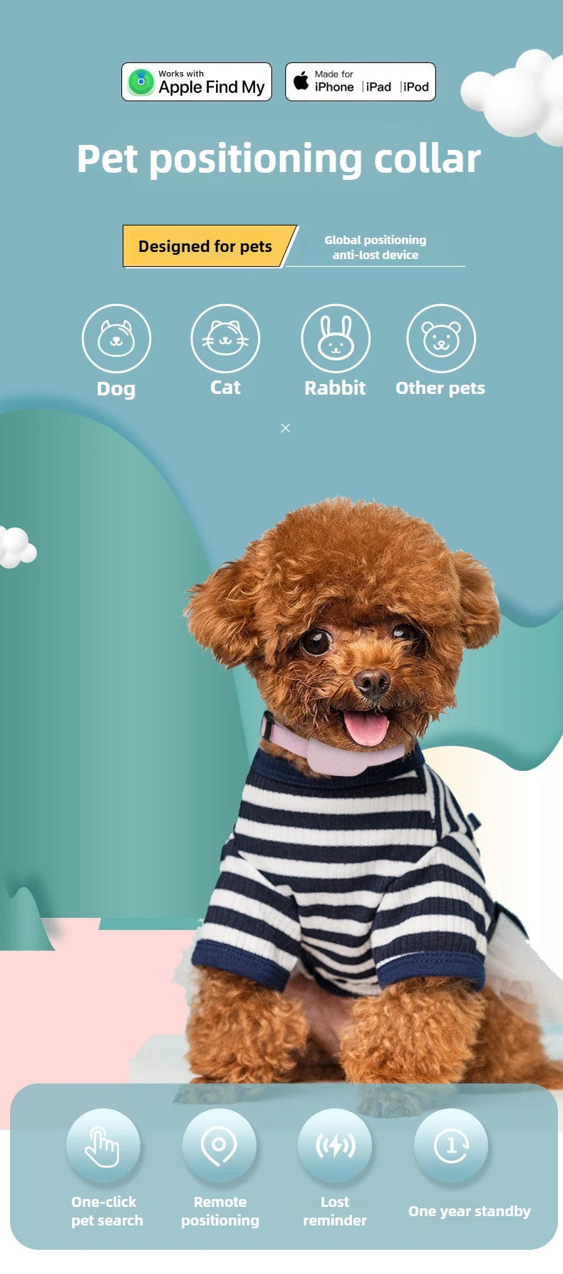 Bluetooth Pet Tracker Tag for Cats & Dogs (Only for IOS devices)
