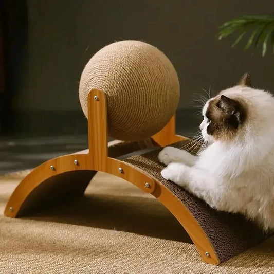 2-in-1 Wooden Sisal Scratch & Play Ball