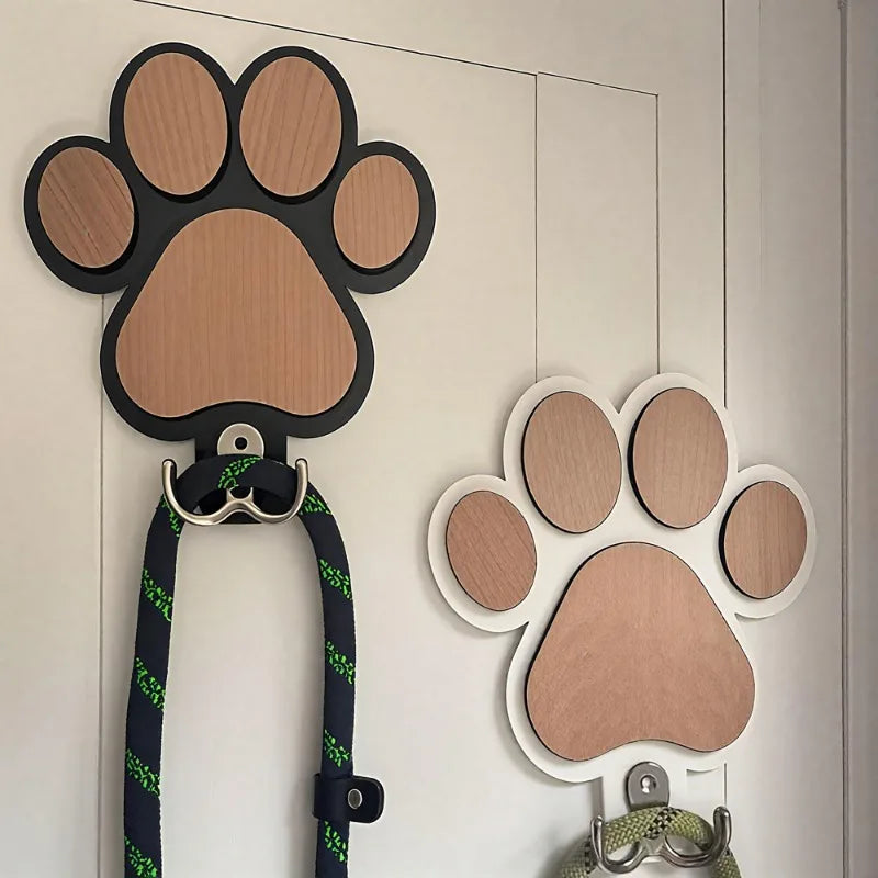 Wooden Paw-Print Leash Hook