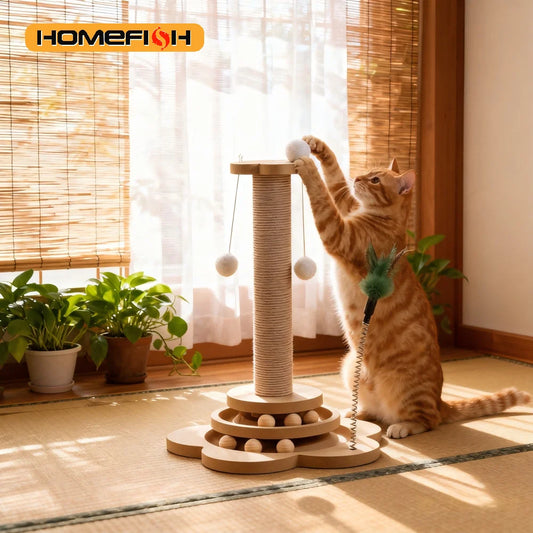 Solid Wood Cat Spin Tower & Scratcher