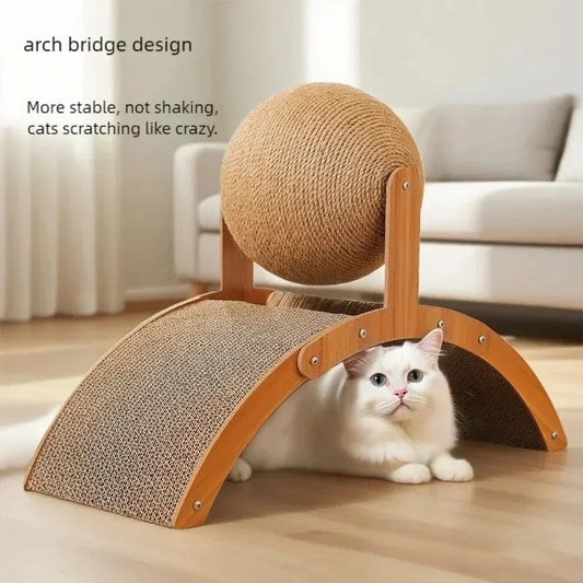 2-in-1 Wooden Sisal Scratch & Play Ball