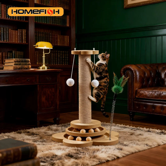 Solid Wood Cat Spin Tower & Scratcher