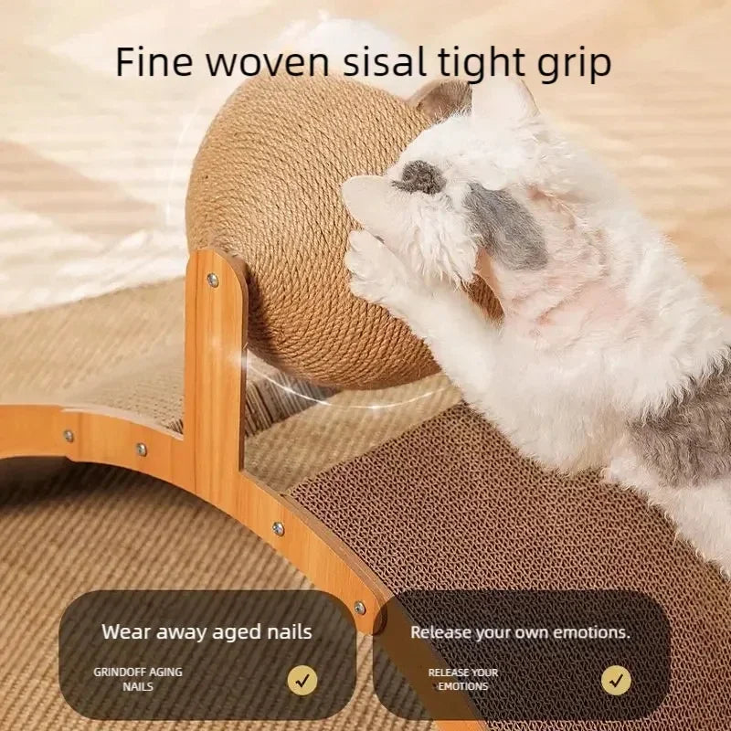 2-in-1 Wooden Sisal Scratch & Play Ball